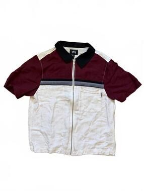 Stussy Zip Work Shirt Men's S Multicolor Colorblock Short Sleeve Chest